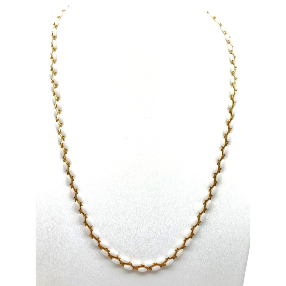 Vintage Woven Chain and Rice Pearl Necklace, Gold Tone Braided Strands
